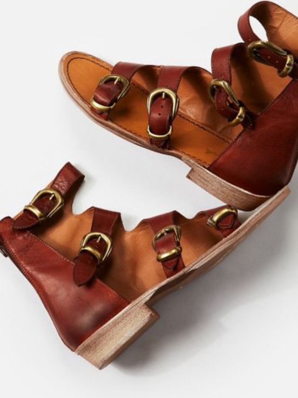 Free People Ludlow Gladiator Boot Sandals Cognac Leather Size 39 EU 8.5-9 Ankle